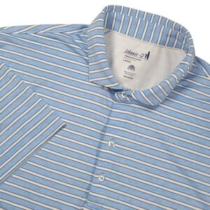Johnnie O Golf Performance Polo Shirt Men L Blue White Striped Thorton Polyester